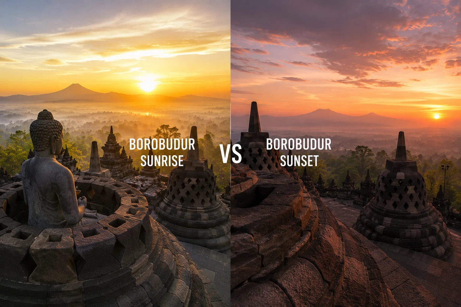 Borobudur Sunrise vs Sunset